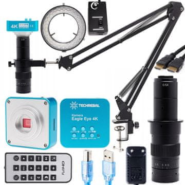 50 mm mikroskopsko držalo + digitalni mikroskopski objektiv s 180-kratnim zoomom in nastavkom C + 4K kamera EAGLE EYE + 56-kratna LED dioda
