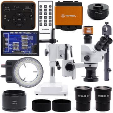 10HW Pro stereo mikroskop + 144x LED osvetlitev + oranžna Pro 4K kamera + 8-palčni zaslon
