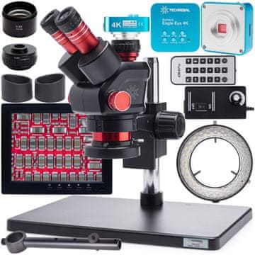 Stereomikroskop OptiZoom 6558 DG6558T-B3 + 56-kratna osvetlitev, okularji Barlow 0,5x, kamera Eagle Eye, 8-palčni zaslon