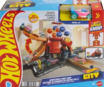 Hot Wheels KOMPLET DIRKALNE STEZE CITY, TRGOVINA Z ŽVEČILNIMI ŽVEČILI + AVTO