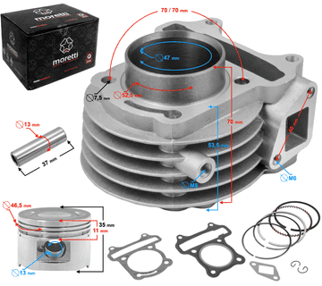 Moretti Cilinder za skuter 80cc 139QMB 4T, z izhodom za temperaturni senzor