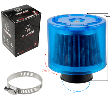 Moretti Modri stožčasti zračni filter, premer 38 mm