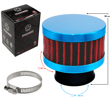 Moretti Modri stožčasti zračni filter, premer 31 mm