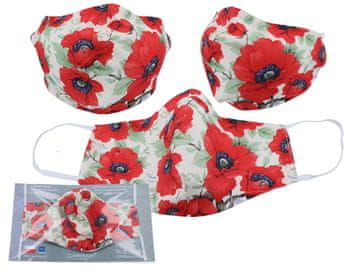 Carmani FLOWERS POPPIES ZAŠČITNA MASKA ZA OBRAZ, DARILNO ZA VEČKRATNO UPORABO