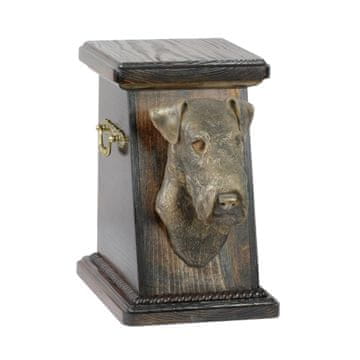Žičasti foxterier - žara za pasji pepel, elegantna žara s kipcem, spominska žara s pasjim doprsnim kipom