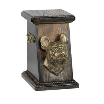 Francoski buldog - žara za pasji pepel, elegantna žara s kipcem, spominska žara s pasjim doprsnim kipom