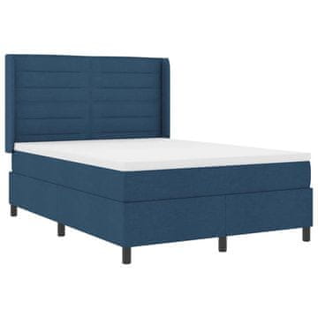 Vidaxl LED Box Spring Postelja z vzmetnico Modra 160 x 200 cm blago