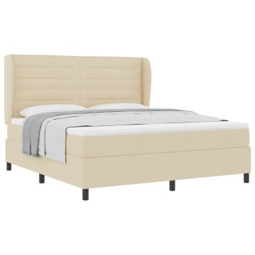 Vidaxl Postelja z vzmetnico z vzmetnico krema 180 x 200 cm blago