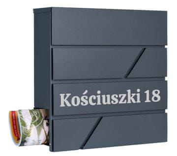 Gockowiak ANTRACITNI POŠTNI NABIRALNIK Z NAPISI ZA HIŠO, VRTNI BLOK