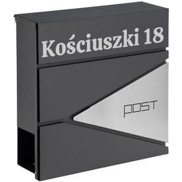 Gockowiak ANTRACITNI POŠTNI NABIRALNIK Z NAPISI ZA HIŠO, VRTNI BLOK