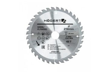 Hoegert Krožni žagin list 216x48T. 7000 o/min. redukcijski obroči 25/20/16 mm