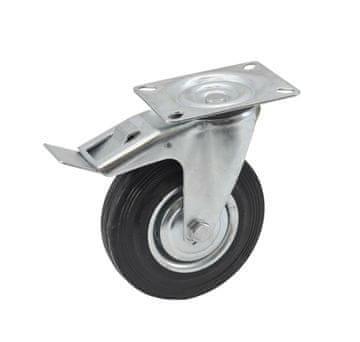 awtools Vrtljivo kolo z zavoro, črna guma, 200 mm