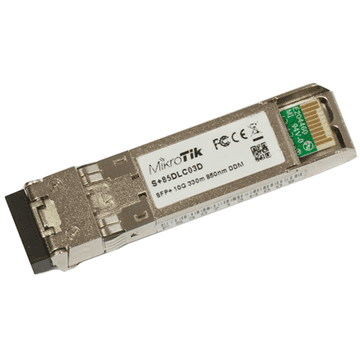Mikrotik | S+85DLC03D | SFP+ | Večmodno optično vlakno | Dvojni LC | 10/100/1000/10000 Mbit/s | Valovna dolžina 850 nm | Največja prenosna razdalja 300 m | Temperatura od -40 do +70 °C | 12-mesečna garancija