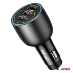 AMIO Avtomobilski polnilnik 2x USB-C + USB-A 12V 24V 100W -04371