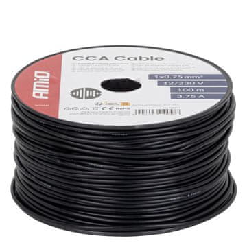 AMIO Enožilni črni kabel CCA 1x0,75 mm2 100 m 3,75 A 12/230 V -04453