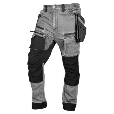 Delovne hlače DENIM, ojačitve iz Cordure, snemljivi žepi za torbice, sive, velikost M