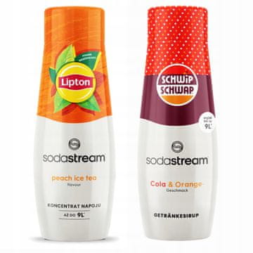 SodaStream 2x ledeni čaj Lipton breskev + Shwip Shwap Cola pomarančni sirup
