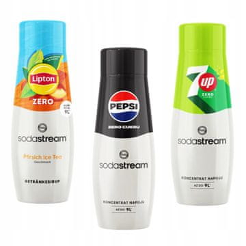 SodaStream Paket 3 koncentratov : ledeni čaj breskev Zero + Pepsi Max + 7up Free