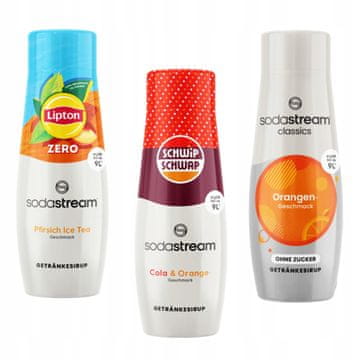 SodaStream 3 sirupi : Lipton Ice Tea Peach Zero, Schwip Schwap, Orange Zero