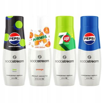 Komplet 4 sirupov Sodastream Pepsi Max Lime + Mirinda Zero + 7UpFree + Pepsi