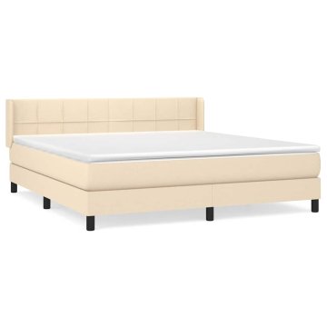 Vidaxl Box spring postelja z vzmetnico krem 180x200 cm blago