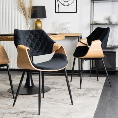 BE Oblazinjen dnevni stol iz upognjenega lesa DAKOTA Črn/Zlati hrast Žamet Modern Loft