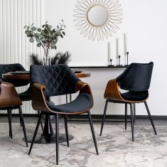 BE Oblazinjen dnevni stol iz upognjenega lesa DAKOTA Črn/orehov žamet Modern Loft
