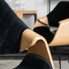 BE Oblazinjen dnevni stol iz upognjenega lesa DAKOTA Črn/Zlati hrast Žamet Modern Loft