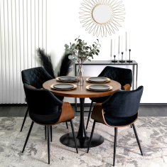 BE Oblazinjen dnevni stol iz upognjenega lesa DAKOTA Črn/orehov žamet Modern Loft