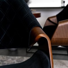 BE Oblazinjen dnevni stol iz upognjenega lesa DAKOTA Črn/orehov žamet Modern Loft