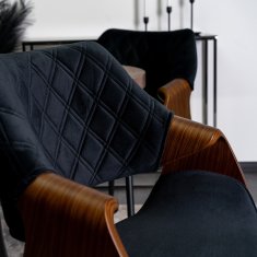BE Oblazinjen dnevni stol iz upognjenega lesa DAKOTA Črn/orehov žamet Modern Loft
