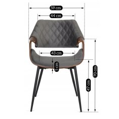 BE Oblazinjen dnevni stol iz upognjenega lesa DAKOTA siv/orehov žamet moderno loft