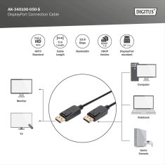 Digitus DisplayPort kabel z zapahi 1080p 60Hz FHD tip DP/DP M/M črne barve 5 m