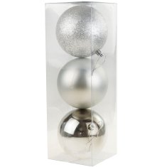 33 TG63128-1 Komplet 3 nelomljivih srebrnih božičnih kroglic 10 cm