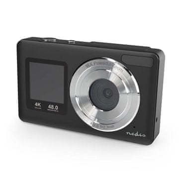 Nedis 4K digitalni fotoaparat z dvema zaslonoma 48 MP 18 kratni zoom črne barve