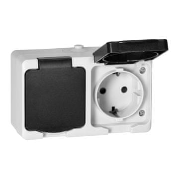Orno Dvojna nadometna vtičnica 2X2P+Z Schuko AQUATIC MINI IP54 bela in črna