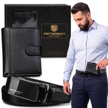 Peterson Peterson DARILNI SET: Usnjena RFID denarnica + moški pas ZA HLAČE iz naravnega usnja