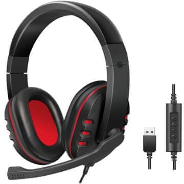 LogiLink USB igralne slušalke s fleksibilnim mikrofonom, črne/rdeče