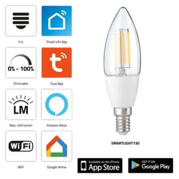 Alecto Pametna Wi-Fi LED žarnica z žarilno nitko, zatemnljiva, E14, 450 lumnov