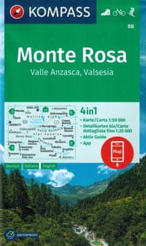 Monte Rosa. Valle Anzasca, Valsesia. Vodotesen turistični zemljevid 88. izdaja 2023.