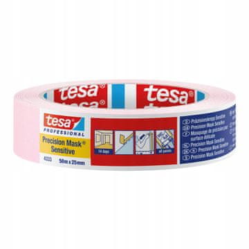 Tesa 14-dnevni papirnati maskirni trak, nežno roza, 50 m x 25 mm