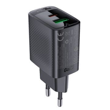 AceFast Acefast A78 GaN stenski polnilnik USB-A / USB-C PD 20W - črn