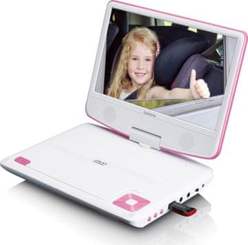 LENCO Prenosni 9-palčni DVD predvajalnik z USB-jem, slušalkami in nosilcem