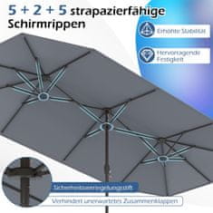 Costway Dvojni senčnik 400x212 cm pravokotni z ročnim mehanizmom siva
