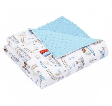 shumee Odeja, karo odeja, minky odeja 75x100 (modra + choo-choo)
