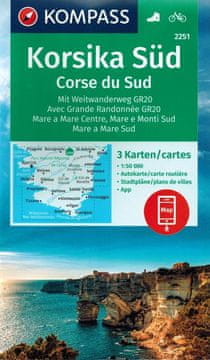 shumee Korzika, južni del. Komplet treh turističnih zemljevidov 2251. Izdaja 2023. Kompass