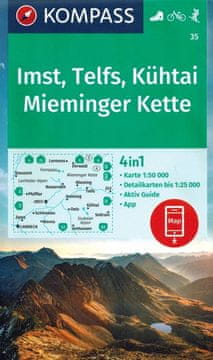 shumee Imst, Telfs, Kuhtain, Meminger Kette. Vodotesen turistični zemljevid 35. Kompass