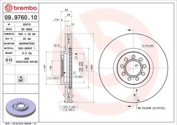 Brembo BR 09.9760.10 SPREDNJI ZAVORNI DISK L/D