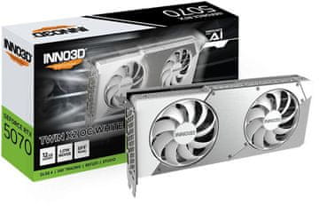 inno3D GeForce RTX 5070 Twin X2 OC 12GB GDDR7, 192-bit, 1x HDMI / 3x DP, bela (N50702-12D7X-195064W) grafična kartica