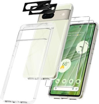 Ovitek za Google Pixel 7 + 2 zaščitna stekla za zaslon in 2 pokrovčka za kamero NEWZEROL